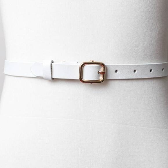 Versatile Skinny Classic Leather Gold Buckle Belt White - Picture 1 of 5